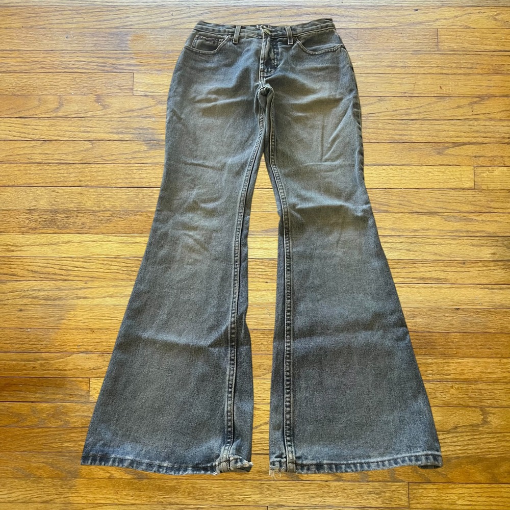 Vintage LEI Flare Jeans Faded Black High Rise Bell Bottoms 90s Y2K Size 3